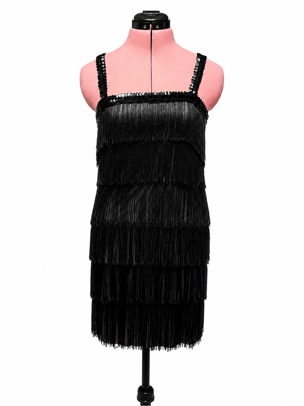 Black Fringe Tiered Sleeveless Dress — Elegant 1920’s Themed Party Dress